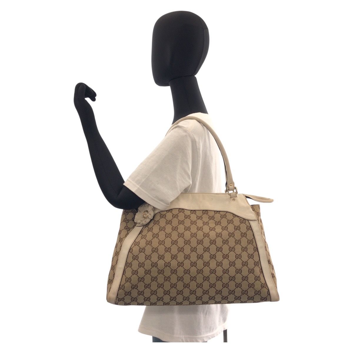 Gucci Trophy Beige Ivory GG Canvas Leather Tote Shoulder Bag — view 7