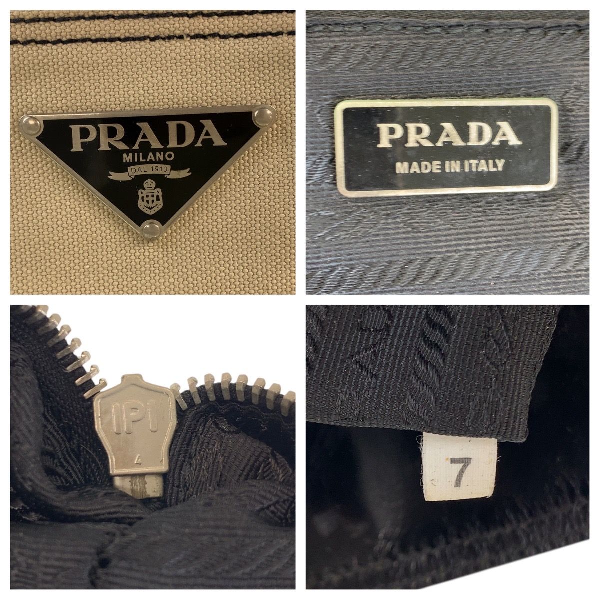 Prada Beige Black Canvas Enamel Tote Shoulder Bag — view 4