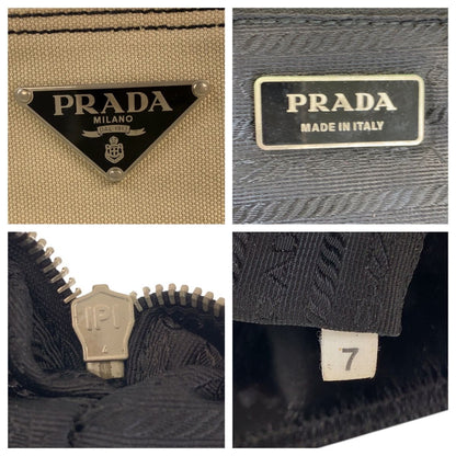 Prada Beige Black Canvas Enamel Tote Shoulder Bag — view 4