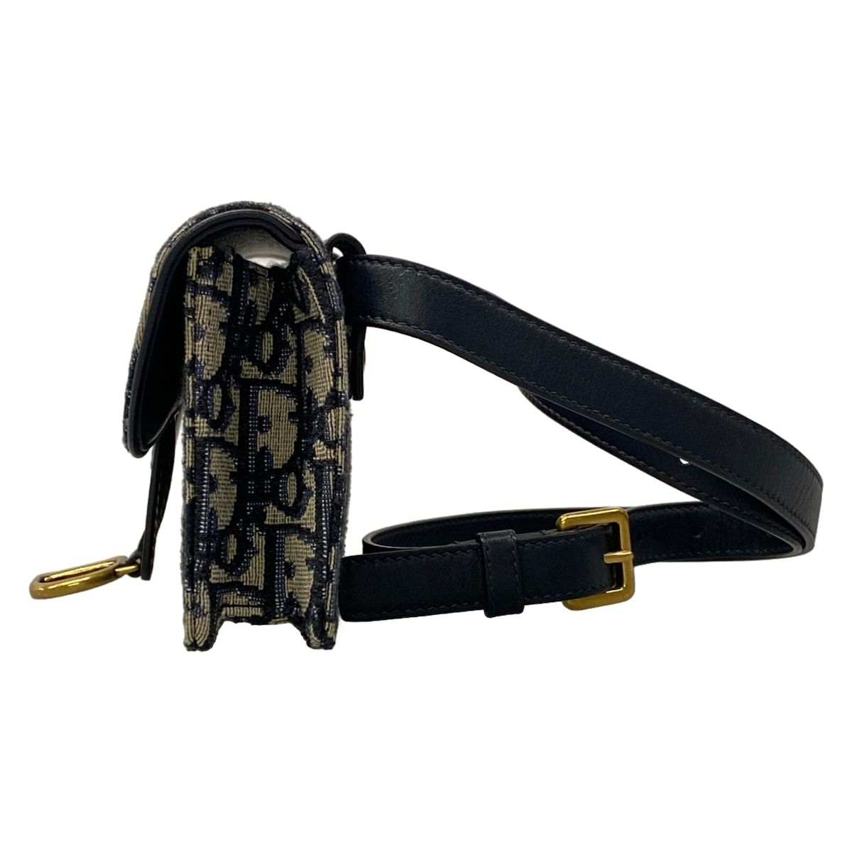 Dior Waist Pouch Saddle Oak Beige Navy Leather — view 4