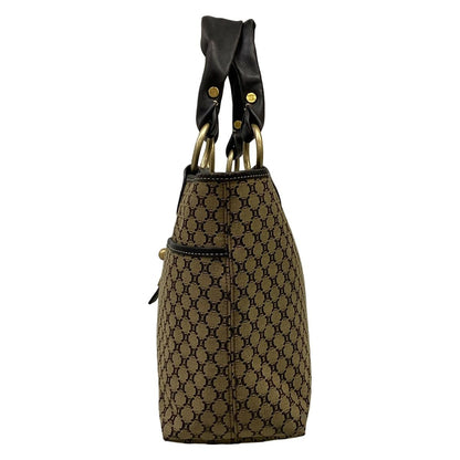 Celine Tote Macadam Pattern Dark Brown Beige Leather — view 4