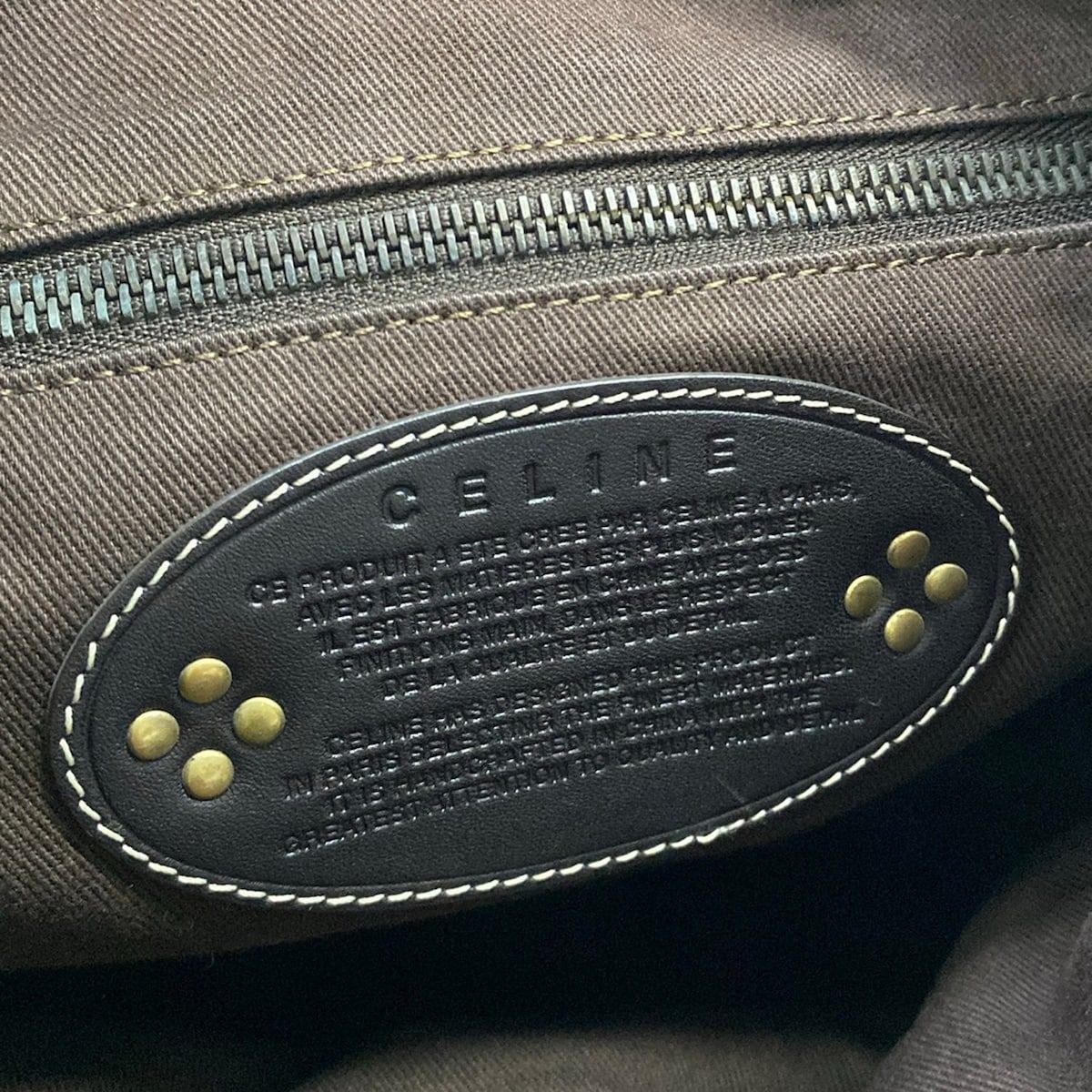 Celine Tote Macadam Pattern Dark Brown Beige Leather — view 8