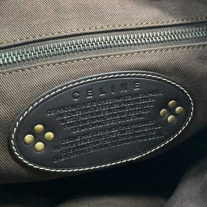 Celine Tote Macadam Pattern Dark Brown Beige Leather — view 8