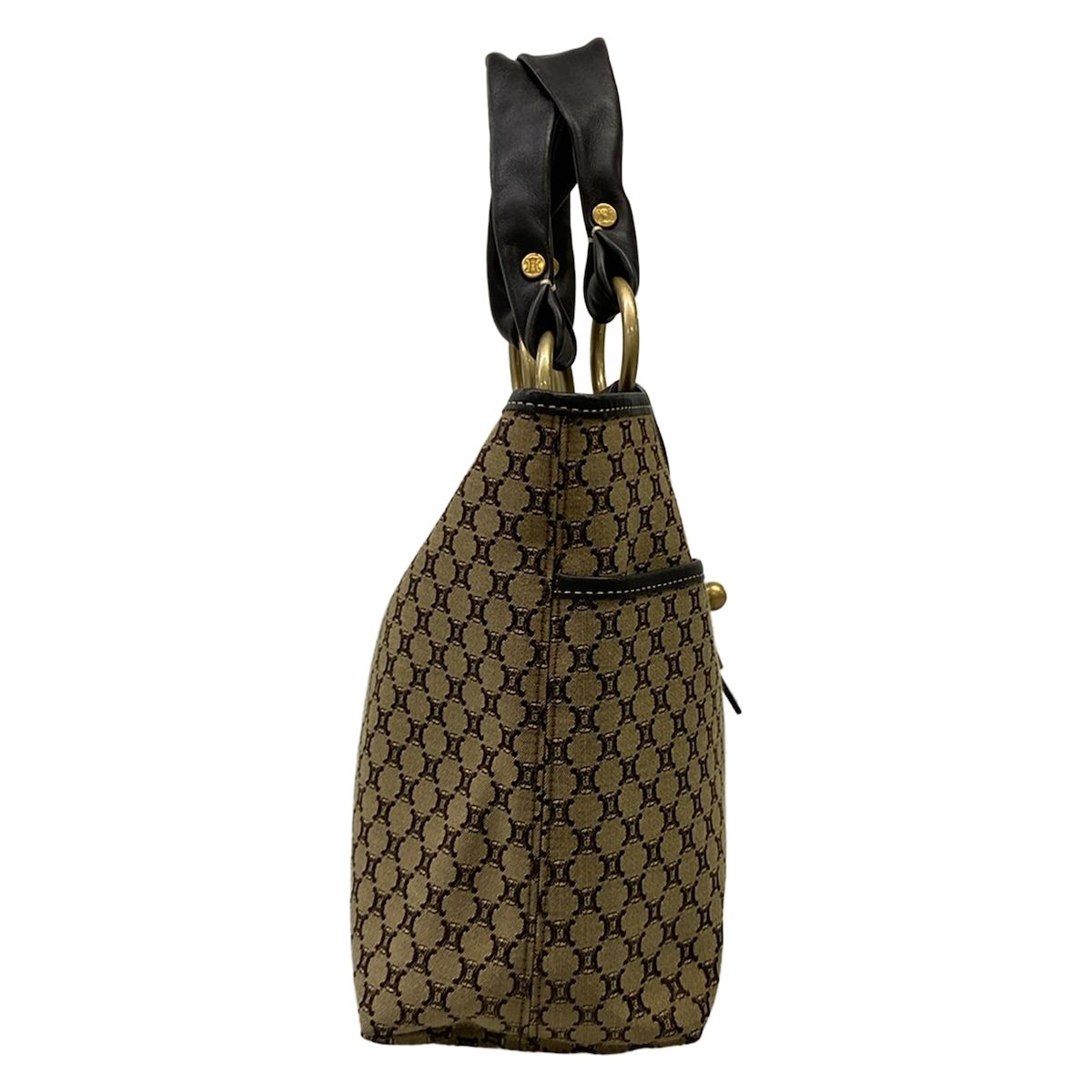Celine Tote Macadam Pattern Dark Brown Beige Leather — view 2