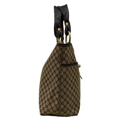 Celine Tote Macadam Pattern Dark Brown Beige Leather — view 2