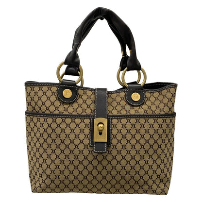 Celine Tote Macadam Pattern Dark Brown Beige Leather