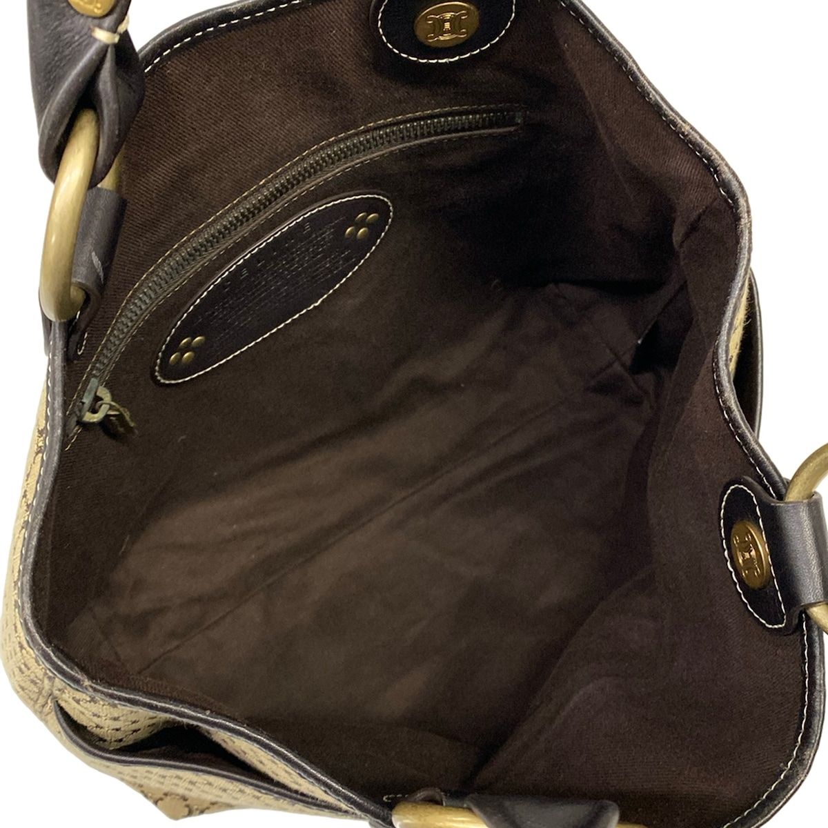 Celine Tote Macadam Pattern Dark Brown Beige Leather — view 7