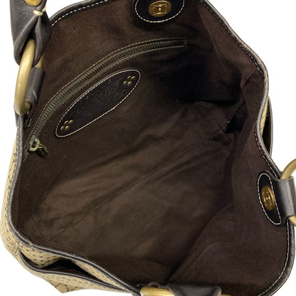Celine Tote Macadam Pattern Dark Brown Beige Leather — view 7