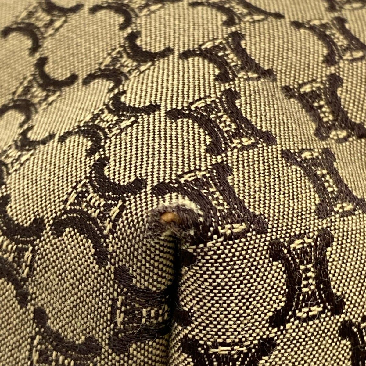 Celine Tote Macadam Pattern Dark Brown Beige Leather — view 6