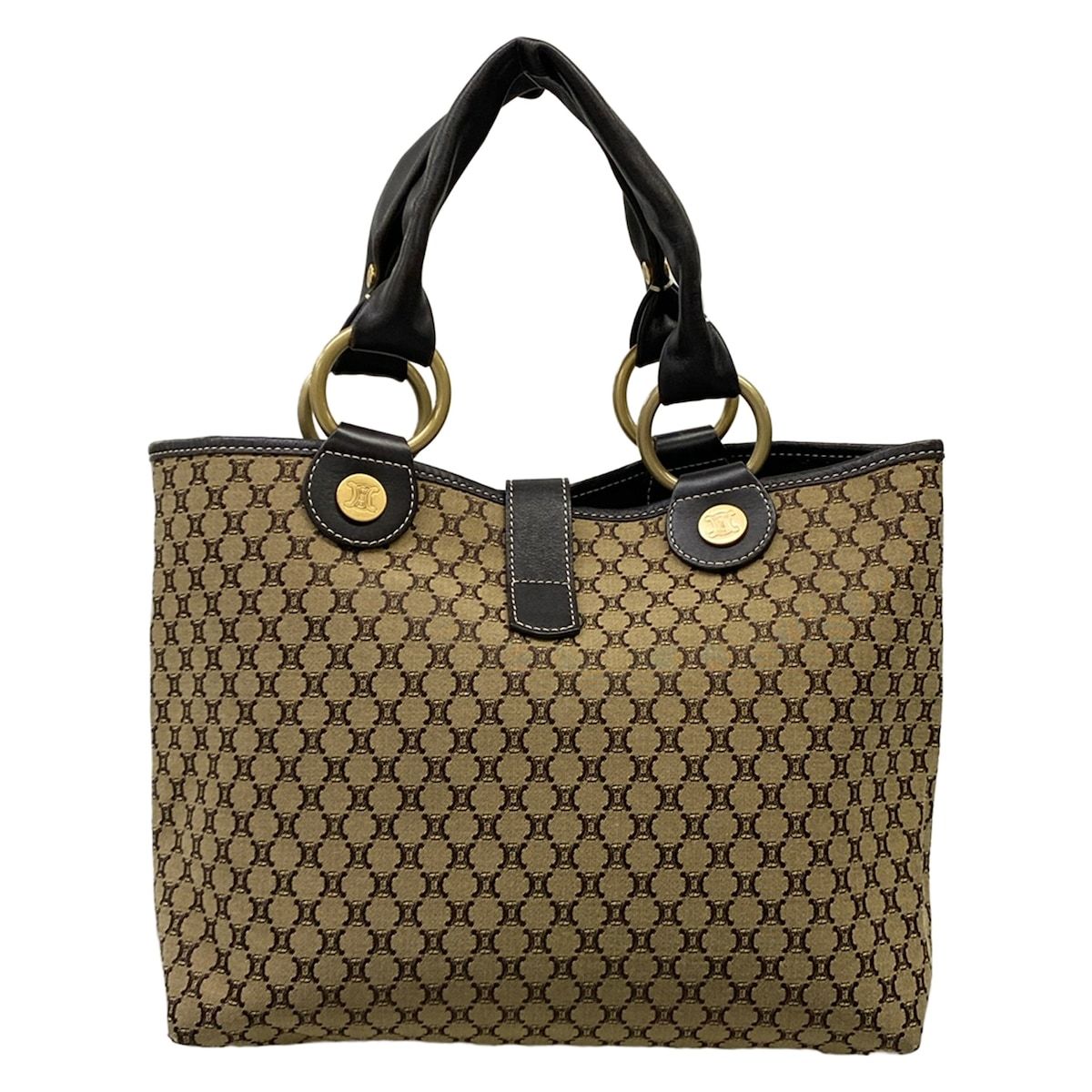 Celine Tote Macadam Pattern Dark Brown Beige Leather — view 3