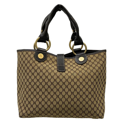 Celine Tote Macadam Pattern Dark Brown Beige Leather — view 3