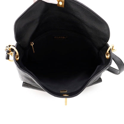 Chanel Shoulder Bag CC Logo Quilted Hobo Caviar Leather 2-Way Black — view 6