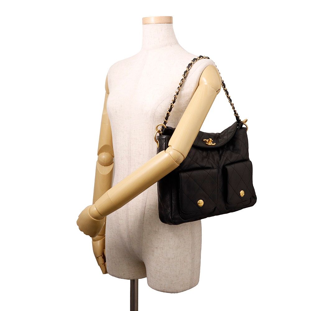 Chanel Shoulder Bag CC Logo Quilted Hobo Caviar Leather 2-Way Black — view 4