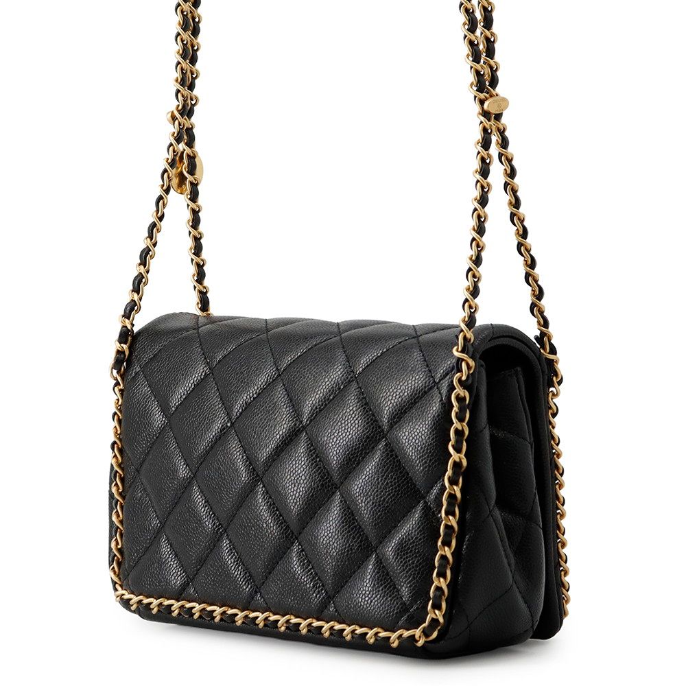 Chanel Chain Shoulder Bag Quilted CC Logo Caviar Leather Black — view 2