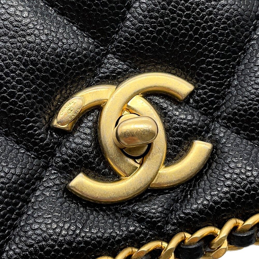 Chanel Chain Shoulder Bag Quilted CC Logo Caviar Leather Black — view 6