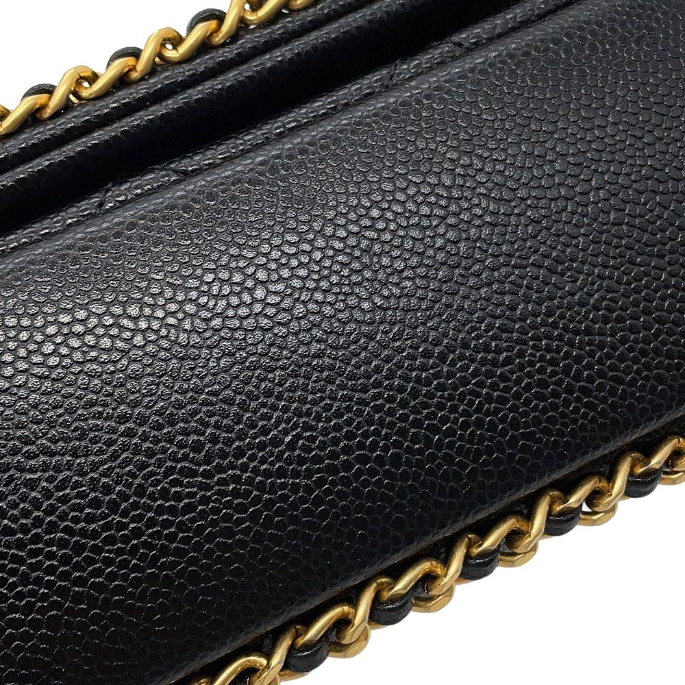 Chanel Chain Shoulder Bag Quilted CC Logo Caviar Leather Black — view 7