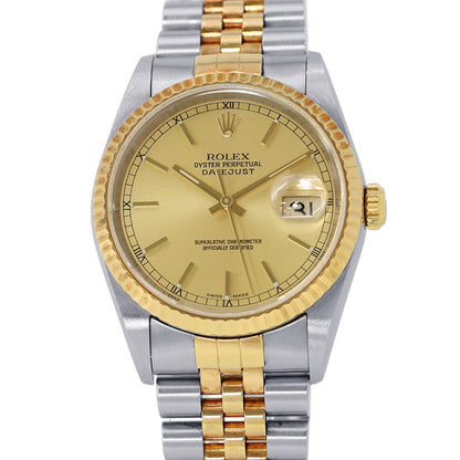 Rolex Datejust Number SS 18k Yellow Gold Watch Champagne Dial