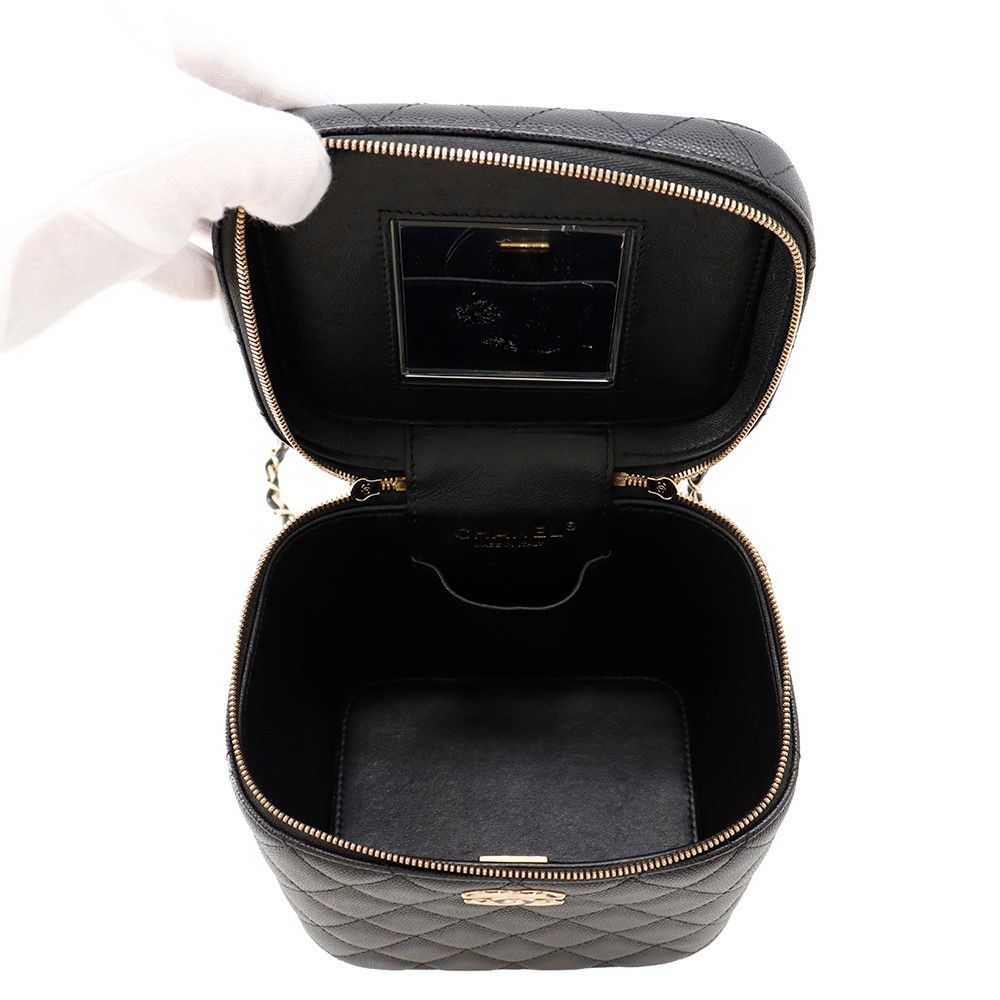 Chanel Chain Shoulder Bag CC Logo Quilted Vanity Caviar Leather Black — view 5