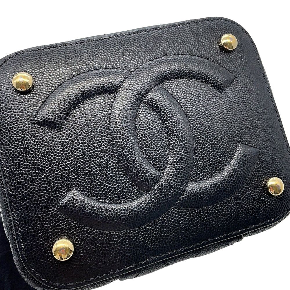 Chanel Chain Shoulder Bag CC Logo Quilted Vanity Caviar Leather Black — view 6