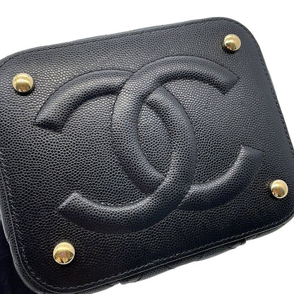 Chanel Chain Shoulder Bag CC Logo Quilted Vanity Caviar Leather Black — view 6