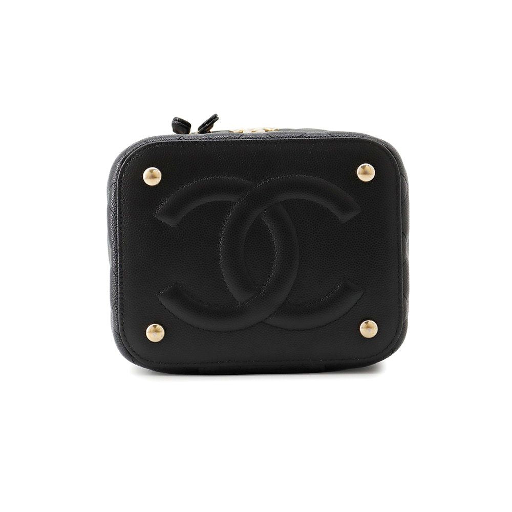 Chanel Chain Shoulder Bag CC Logo Quilted Vanity Caviar Leather Black — view 3