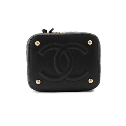 Chanel Chain Shoulder Bag CC Logo Quilted Vanity Caviar Leather Black — view 3