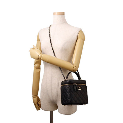 Chanel Chain Shoulder Bag CC Logo Quilted Vanity Caviar Leather Black — view 4