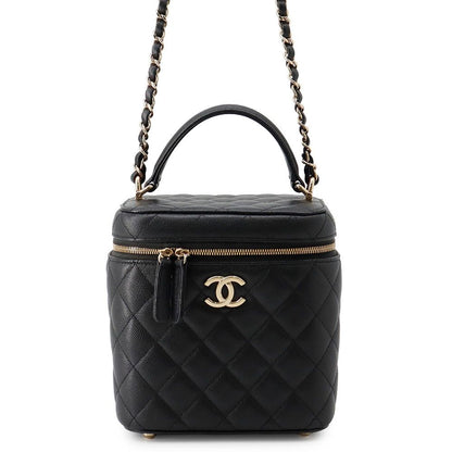 Chanel Chain Shoulder Bag CC Logo Quilted Vanity Caviar Leather Black