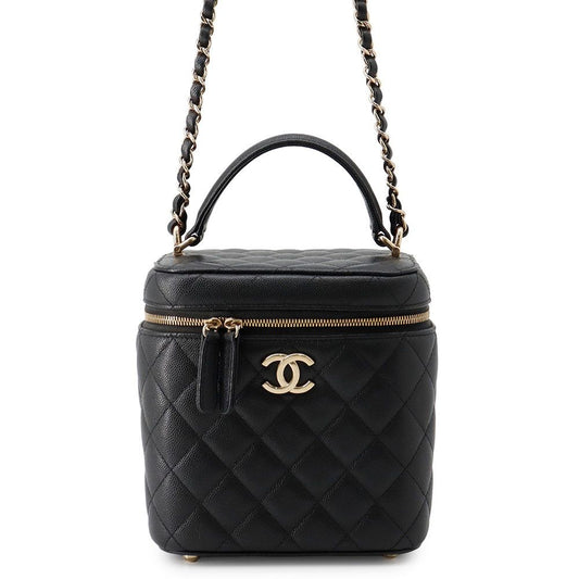 Chanel Chain Shoulder Bag CC Logo Quilted Vanity Caviar Leather Black