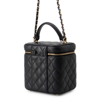 Chanel Chain Shoulder Bag CC Logo Quilted Vanity Caviar Leather Black — view 2
