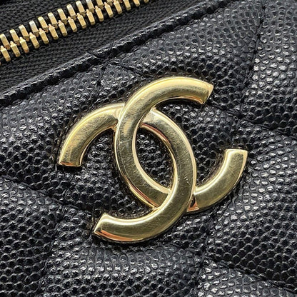 Chanel Chain Shoulder Bag CC Logo Quilted Vanity Caviar Leather Black — view 7