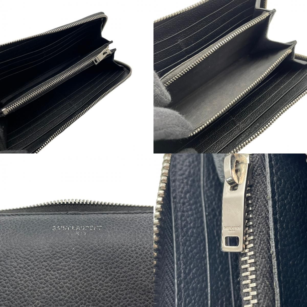 Saint Laurent Wallet Zip Around Leather Navy YSL Logo Classic Vintage Retro — view 9