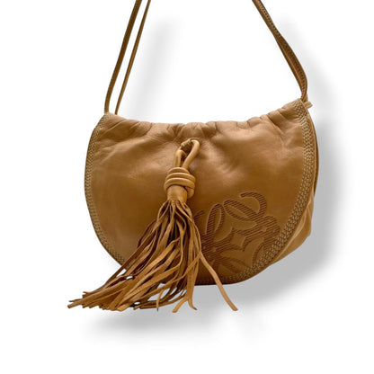 Loewe Shoulder Bag Leather Beige Logo Plate Bag Freestanding Classic Vintage
