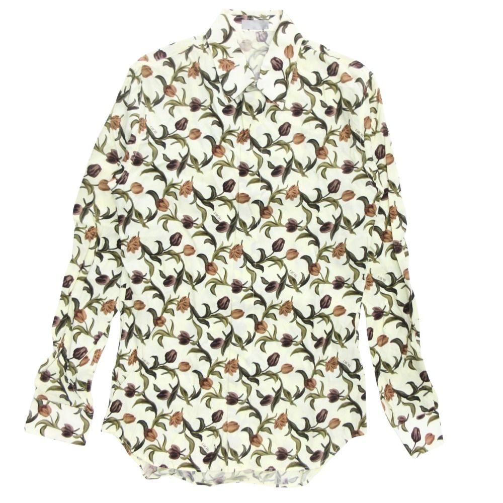 Dior Shirt Top Long Sleeve Floral Botanical Pattern All Over Logo 37 Ivory