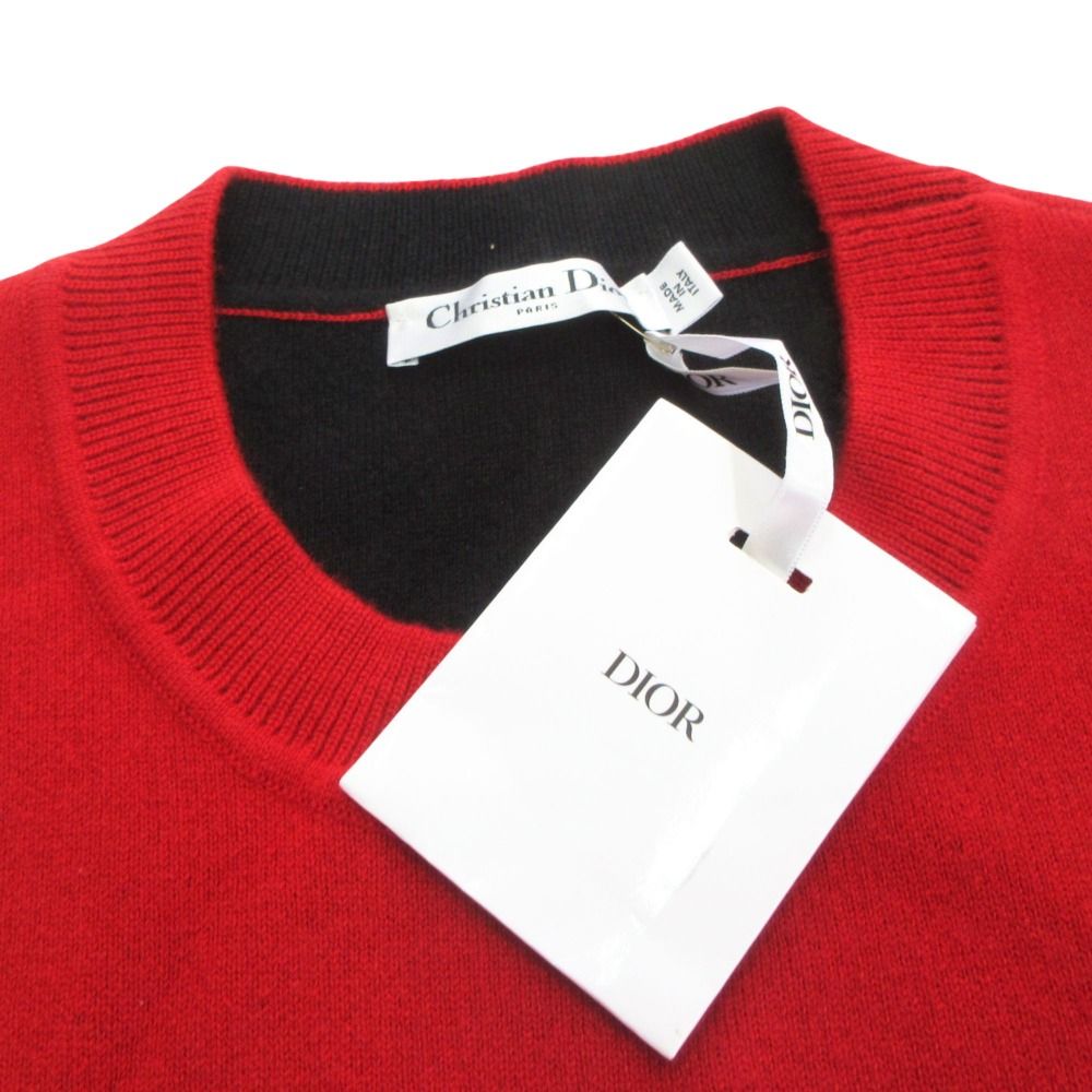 Dior Cashmere Boxy Knit Sweater Long Sleeve Logo Large 46 Red Black — view 6
