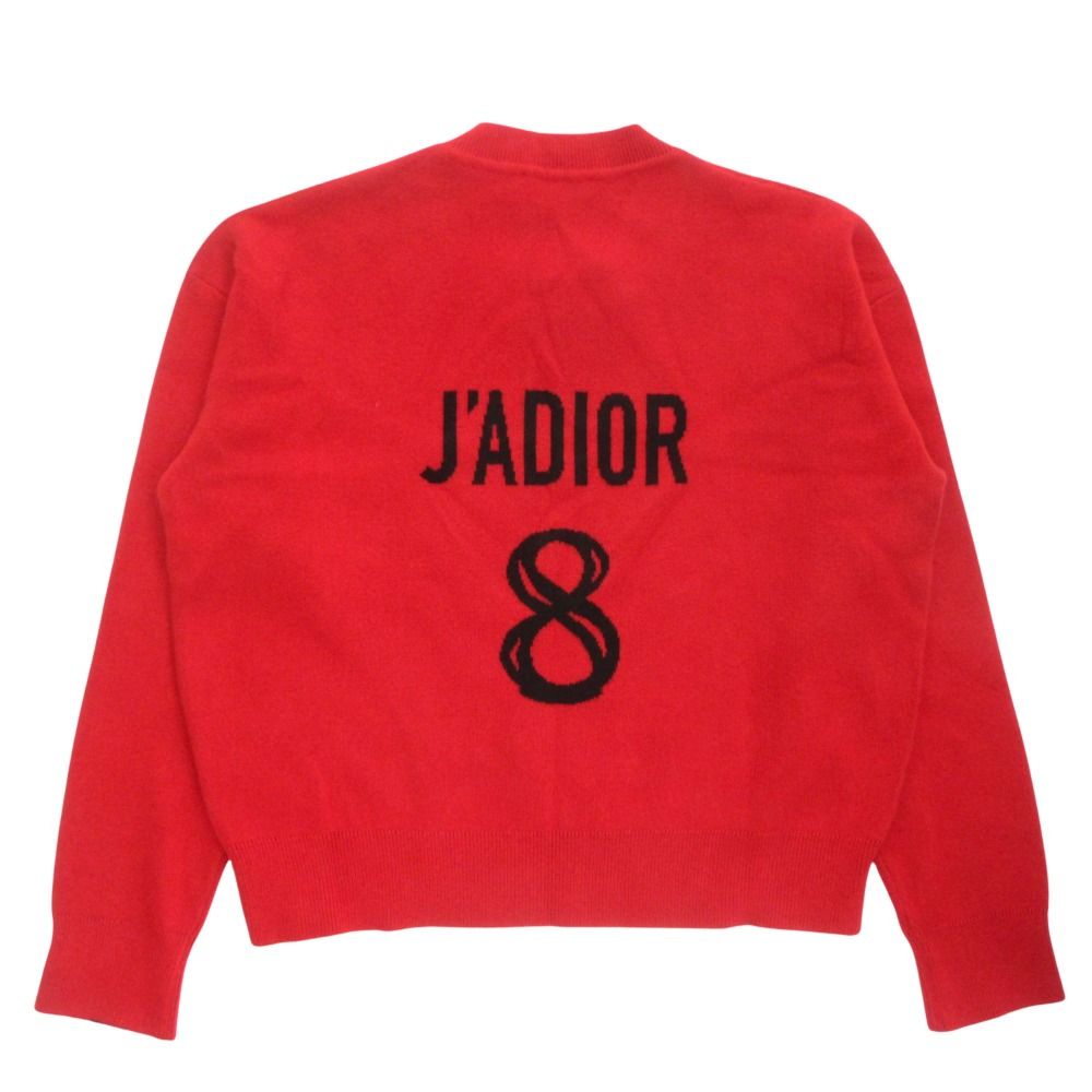 Dior Cashmere Boxy Knit Sweater Long Sleeve Logo Large 46 Red Black