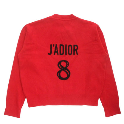 Dior Cashmere Boxy Knit Sweater Long Sleeve Logo Large 46 Red Black