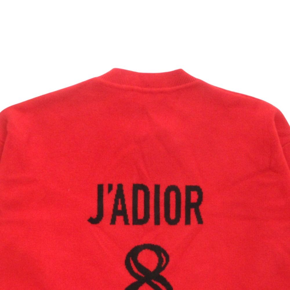 Dior Cashmere Boxy Knit Sweater Long Sleeve Logo Large 46 Red Black — view 3