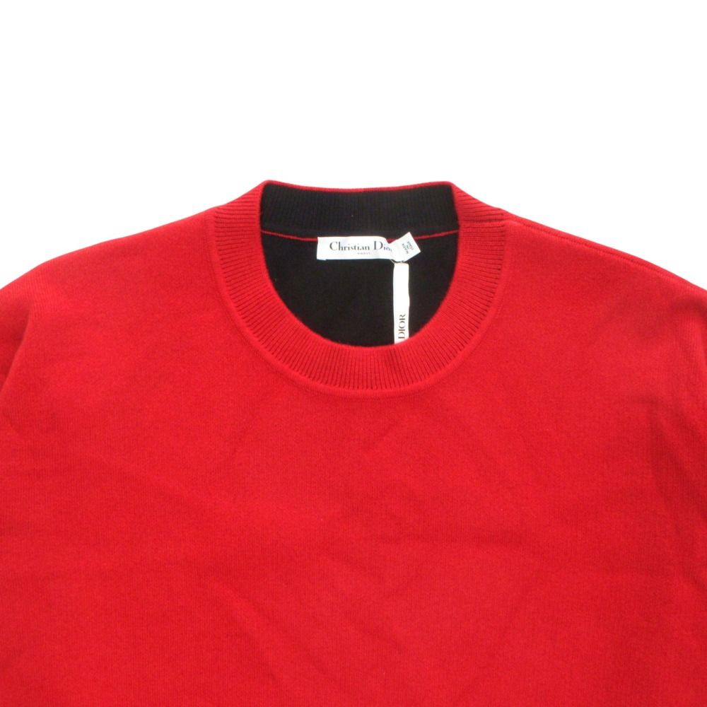 Dior Cashmere Boxy Knit Sweater Long Sleeve Logo Large 46 Red Black — view 4