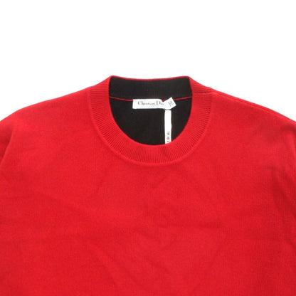 Dior Cashmere Boxy Knit Sweater Long Sleeve Logo Large 46 Red Black — view 4