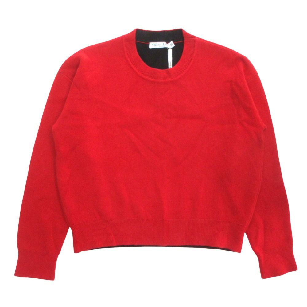 Dior Cashmere Boxy Knit Sweater Long Sleeve Logo Large 46 Red Black — view 2