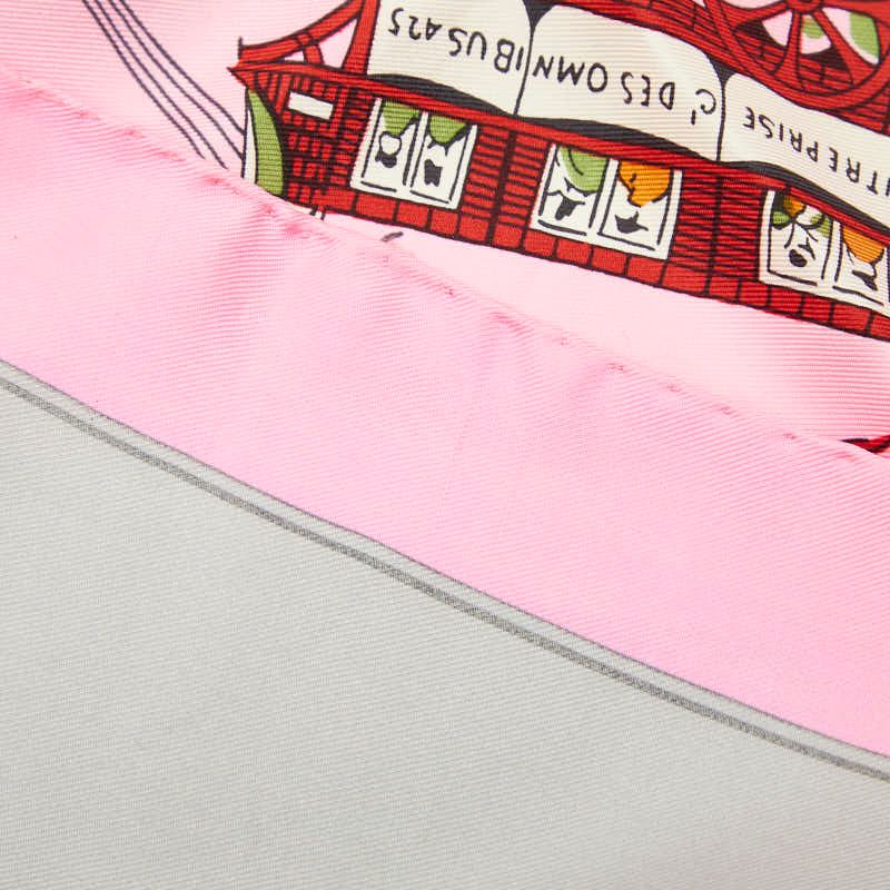Hermes Carre 90 Jeu Des Omnibus ET Dames Blanches and Game Scarf Pink Silk — view 5