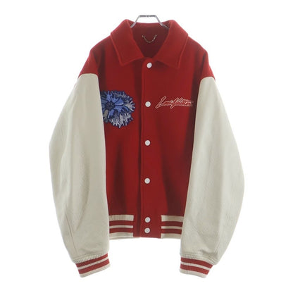 Louis Vuitton Yayoi Kusama Wool Leather Trim Varsity Jacket Stadium Jean Red Mjy — view 2