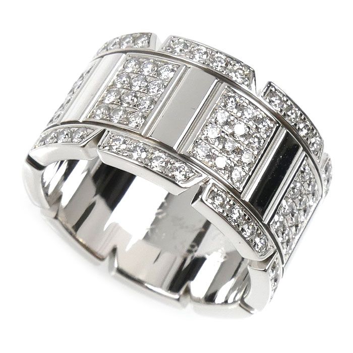 Cartier 18k White Gold Tank Francaise LM Ring Diamond