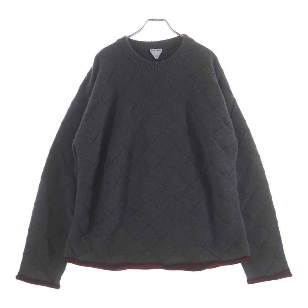 Bottega Veneta Intrecciato Color Cut Replacement Long Sleeve Knit Gray Sweater