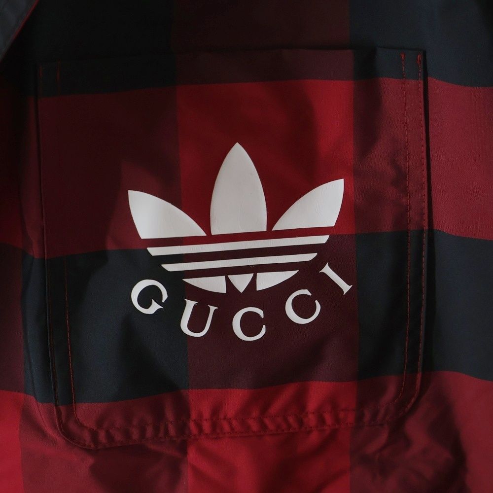 Gucci Adidas Buffalo Check Nylon Cape Coat Black Red — view 5