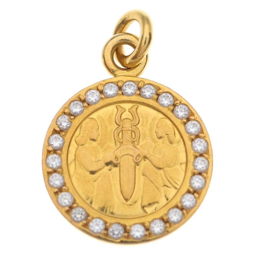 Chrome Hearts 22k Chrm Angl Mdl P Dia Angel Medal Pave Diamond Pendant Top Gold