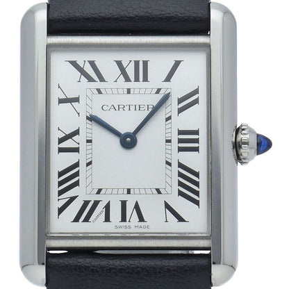 Cartier Tank Mast LM Watch Solar Beat Box SS Leather Silver Polished