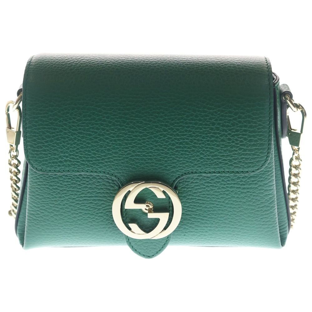 Gucci Interlocking Shoulder Bag Chain Green Leather Gold