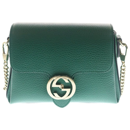Gucci Interlocking Shoulder Bag Chain Green Leather Gold